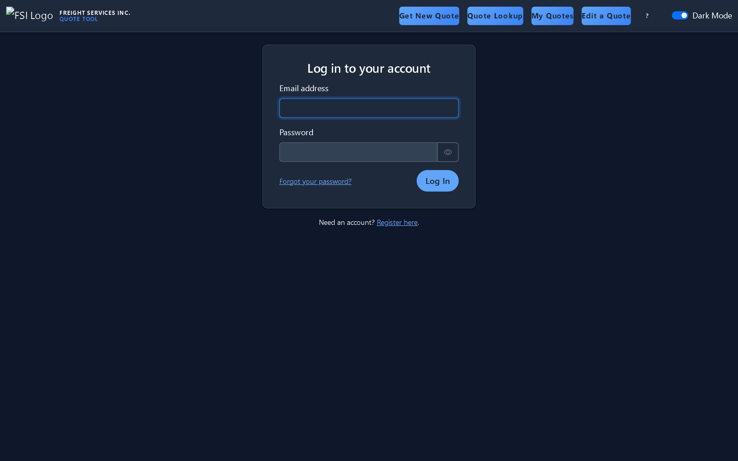 The sign-in page with email and password fields and a Sign In button. (dark mode)